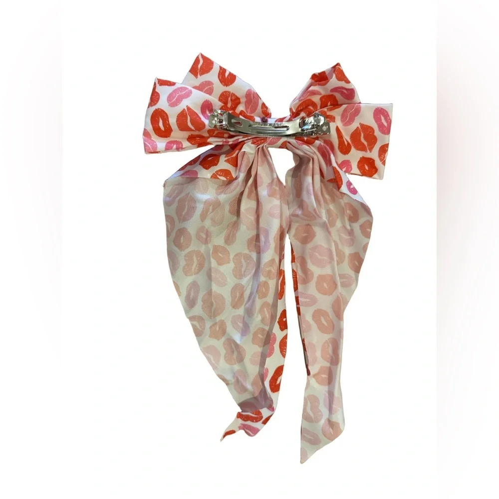 Red and Pink Lip Print Hair Bow